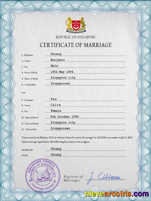 Singapore marriage certificate